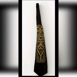 Vintage Retro Elegant Unique Soft Brown and Yellow Original Flower Knit Tie 50"